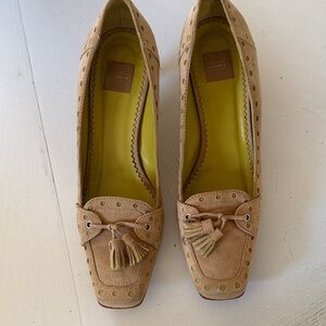 Coach Women's Beige Suede Tassel Loafers